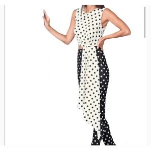 Venus Drape Cutout Jumpsuit polka dot romper black/white back zip SZ XS …